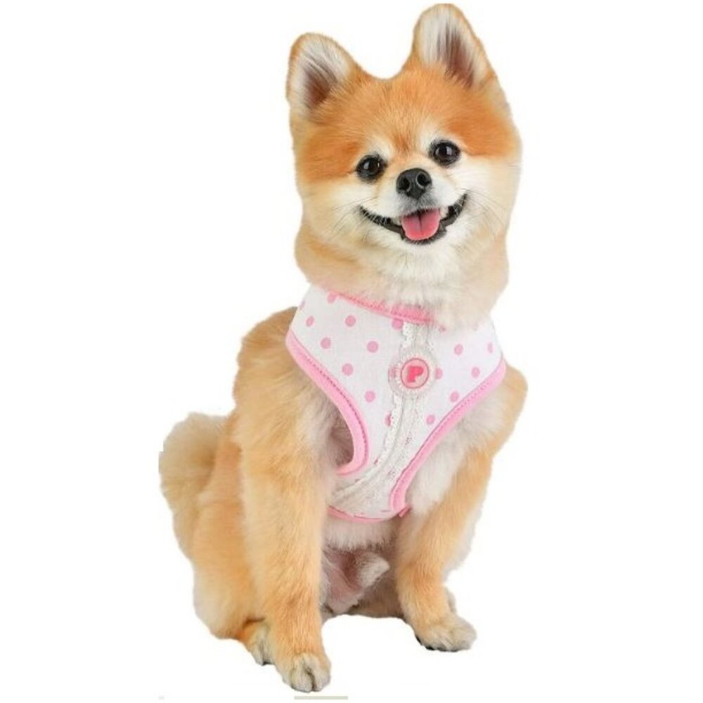 Size M Lana Harness in Off White with Pink Polka Dots by Pinkaholic® Puppia